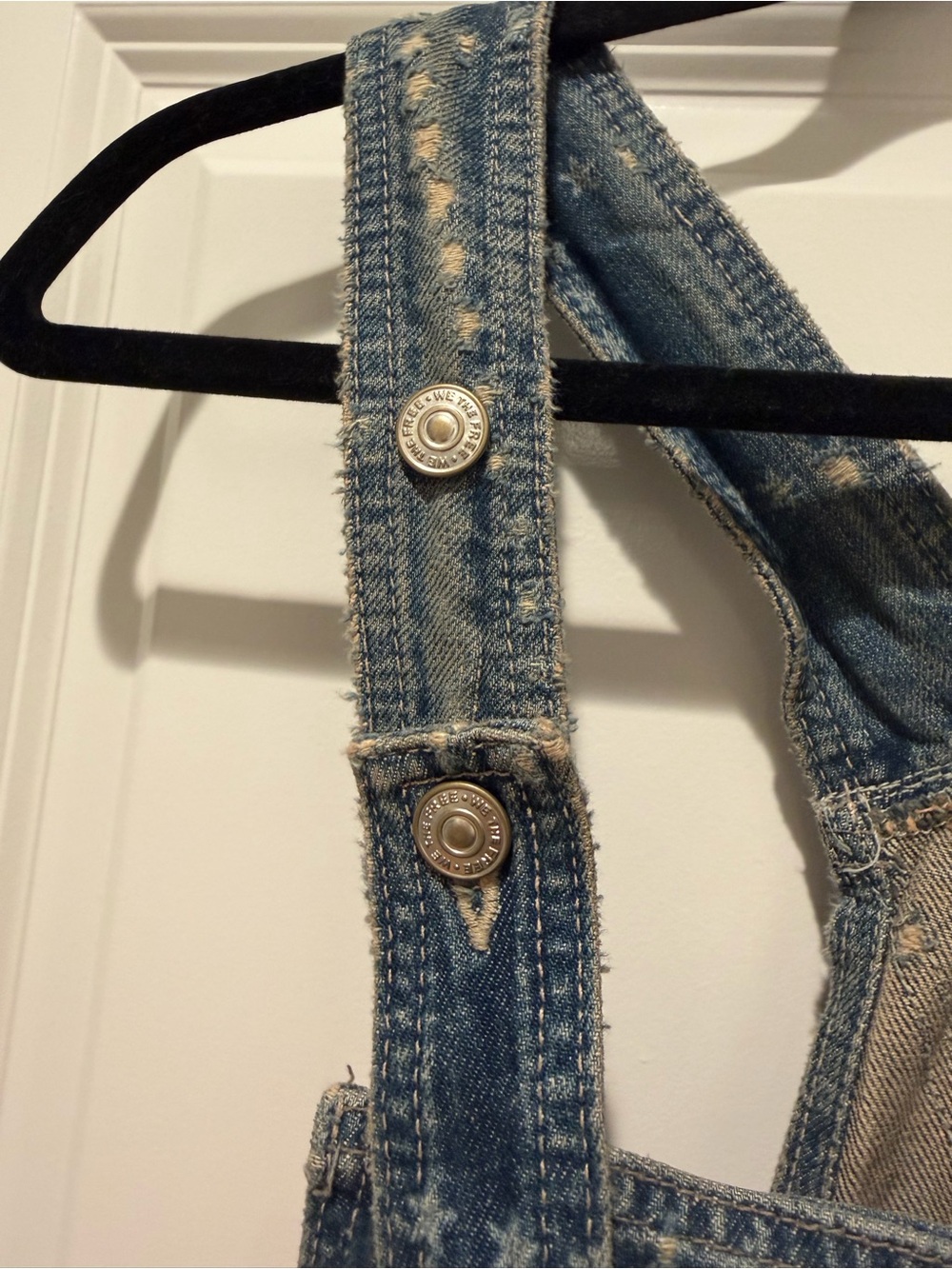NWT Free People Denim Patchwork Heart Overalls - Blue size S and M - Picture 9 of 10